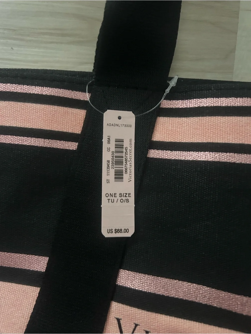 Victoria's Secret Black and Pink Striped Canvas Tote